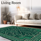 Emerald Geometric Layered Circuit Mandala Rug
