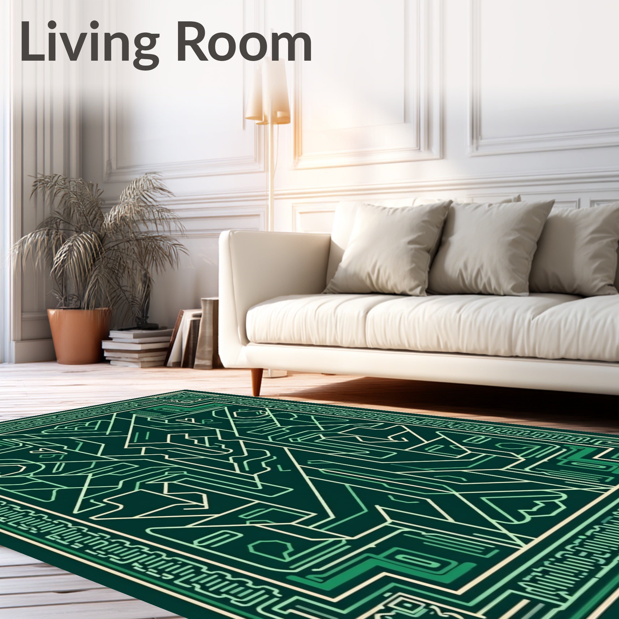 Emerald Geometric Layered Circuit Mandala Rug