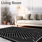 Bold Black White Geometric Maze Rug