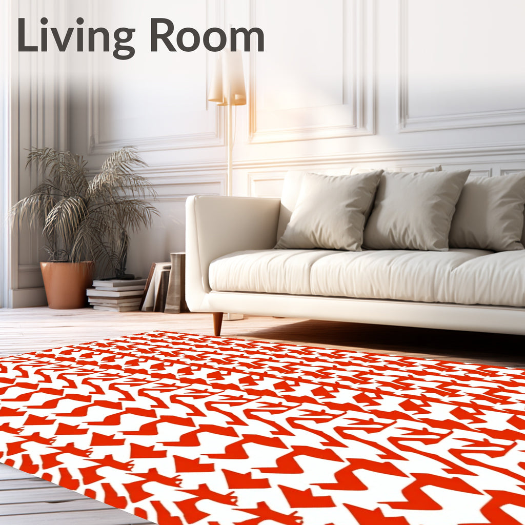 Vivid Red Abstract Geometric Pattern Rug