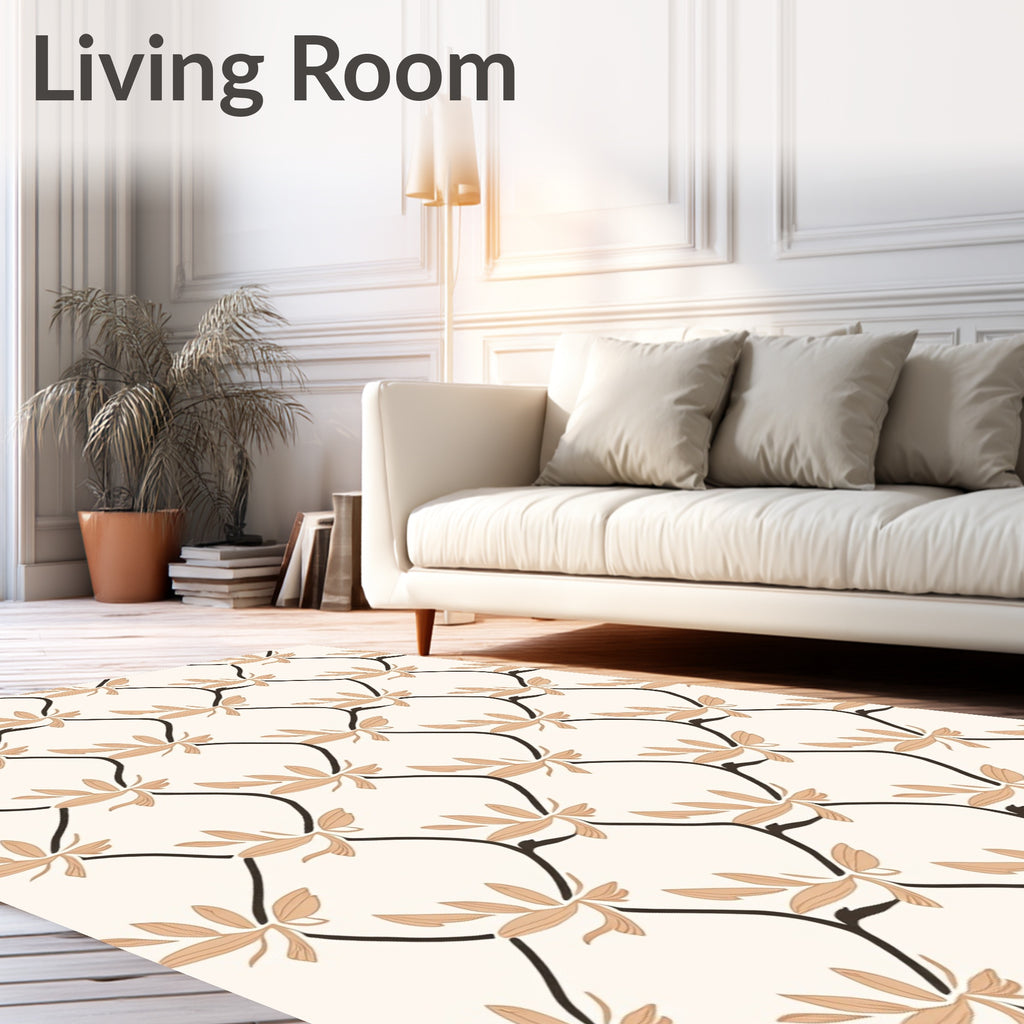 Tan Leaf Lattice Pattern Rug