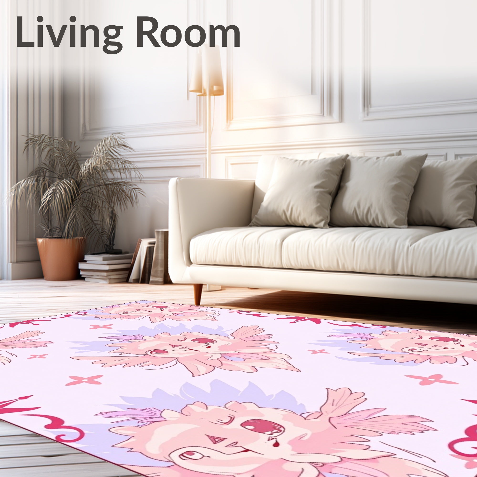 Cute Pink Creature Floral Pattern Rug