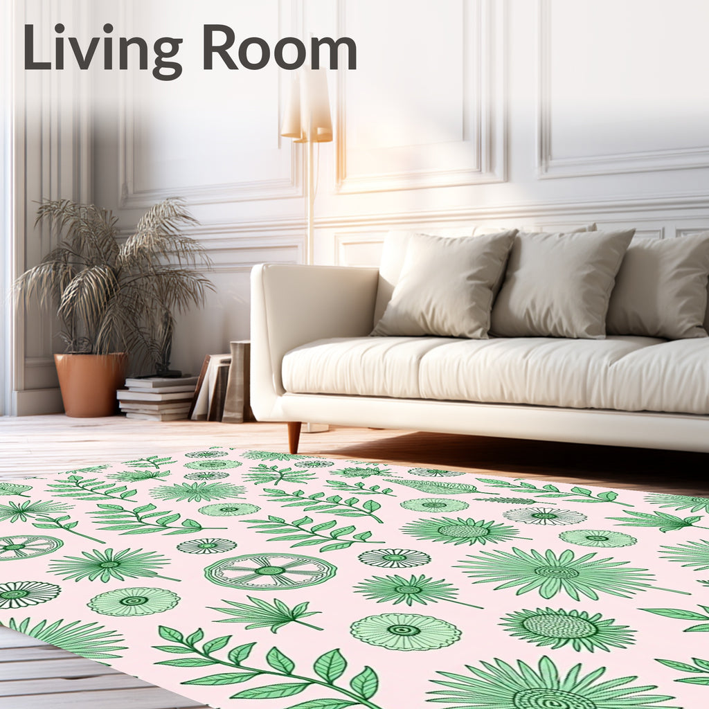 Green Floral Botanical Pattern Rug