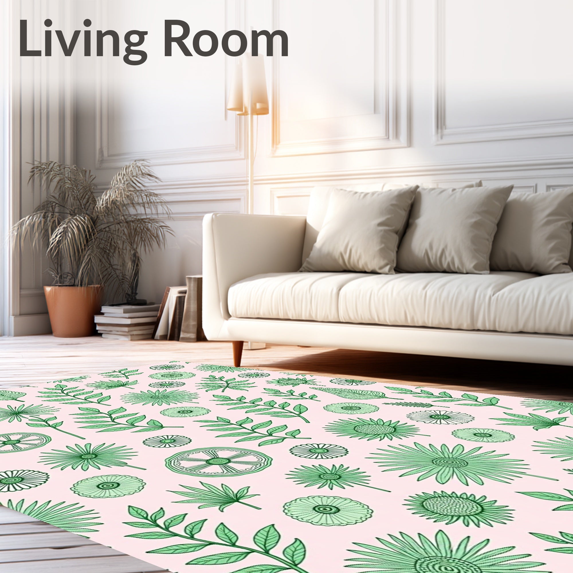Green Floral Botanical Pattern Rug
