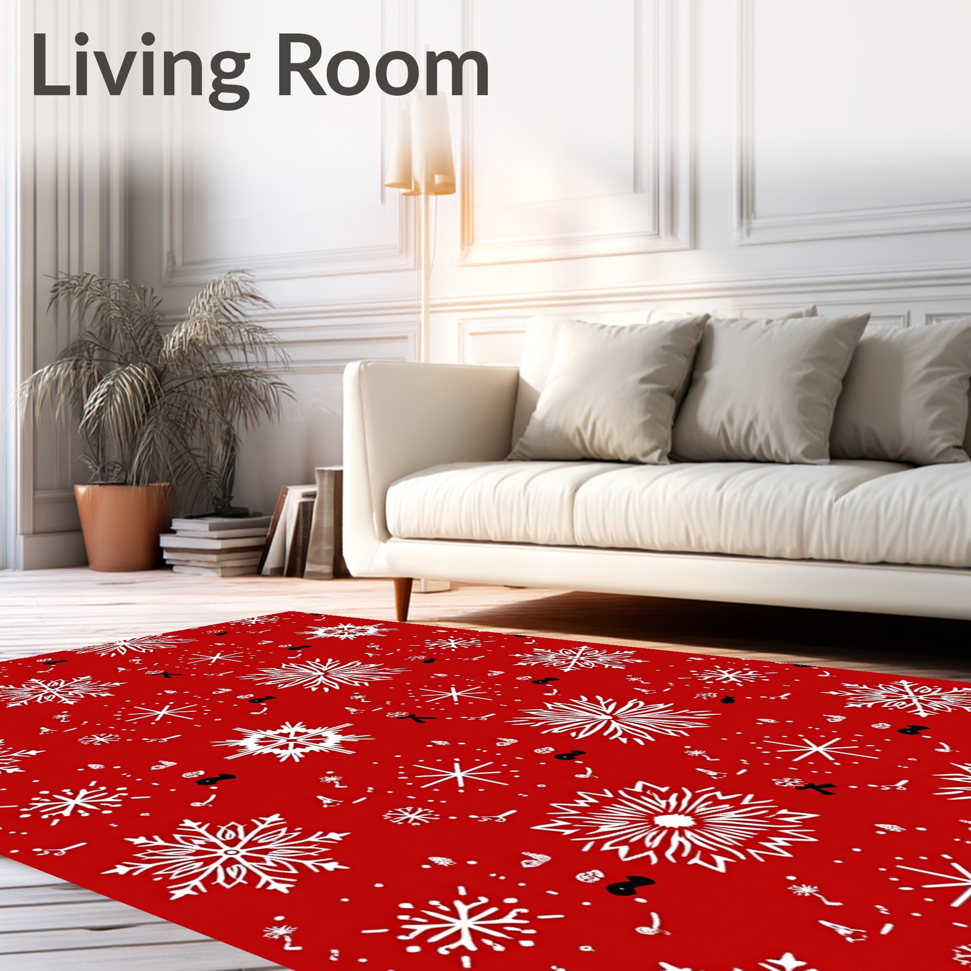 Red White Snowflake Pattern Design Rug