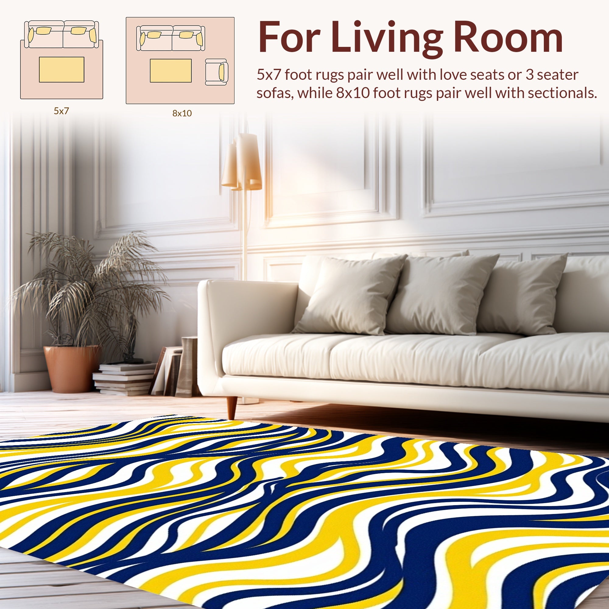 Navy Yellow Wave Pattern Rug
