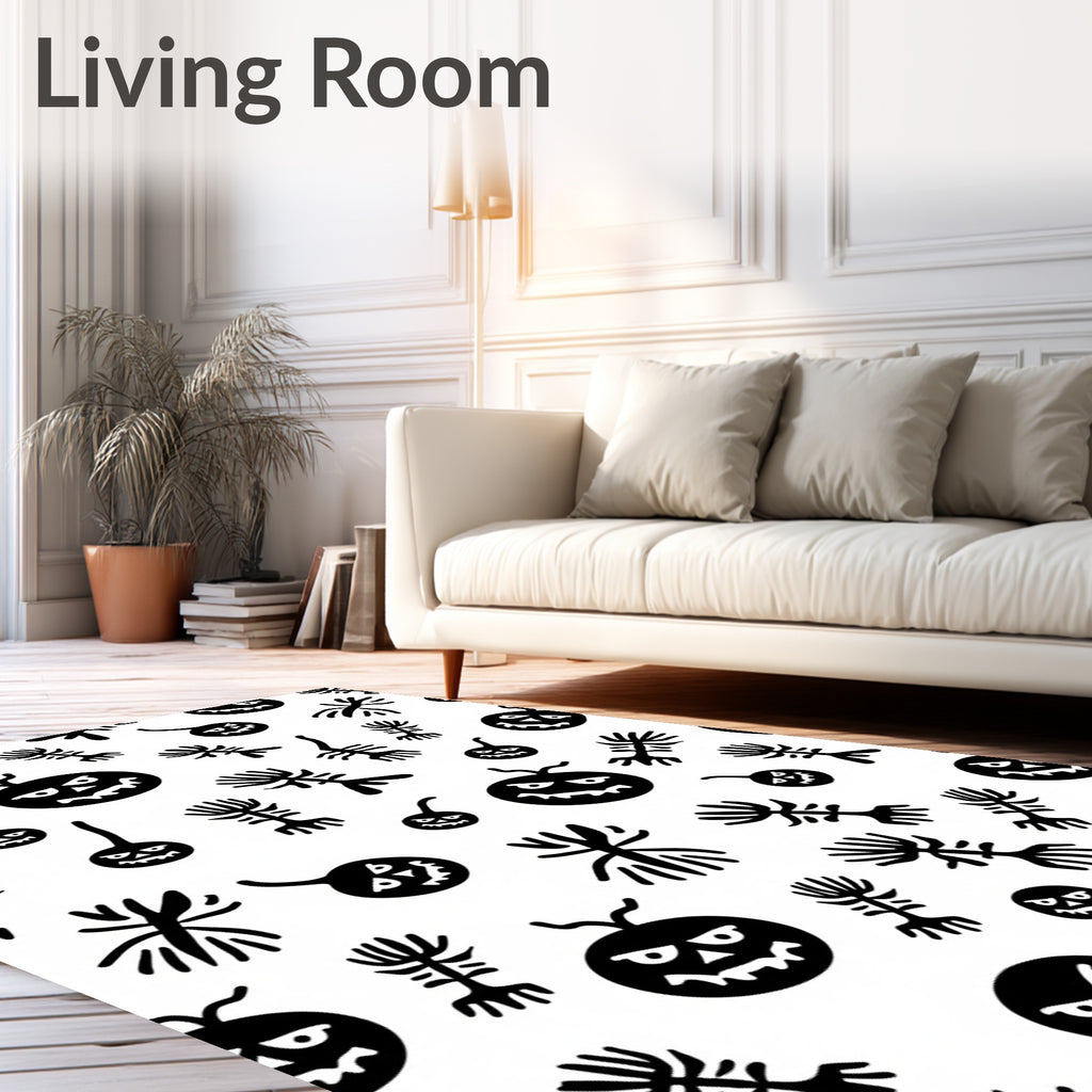 Whimsical Spooky Faces Skeletons Jam Pattern Rug