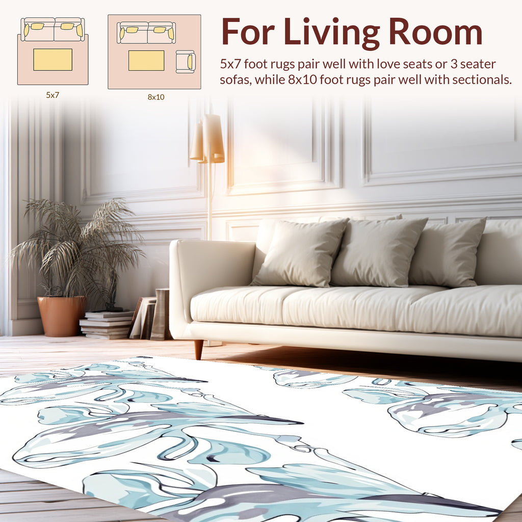 Abstract Blue White Fluid Shapes Rug