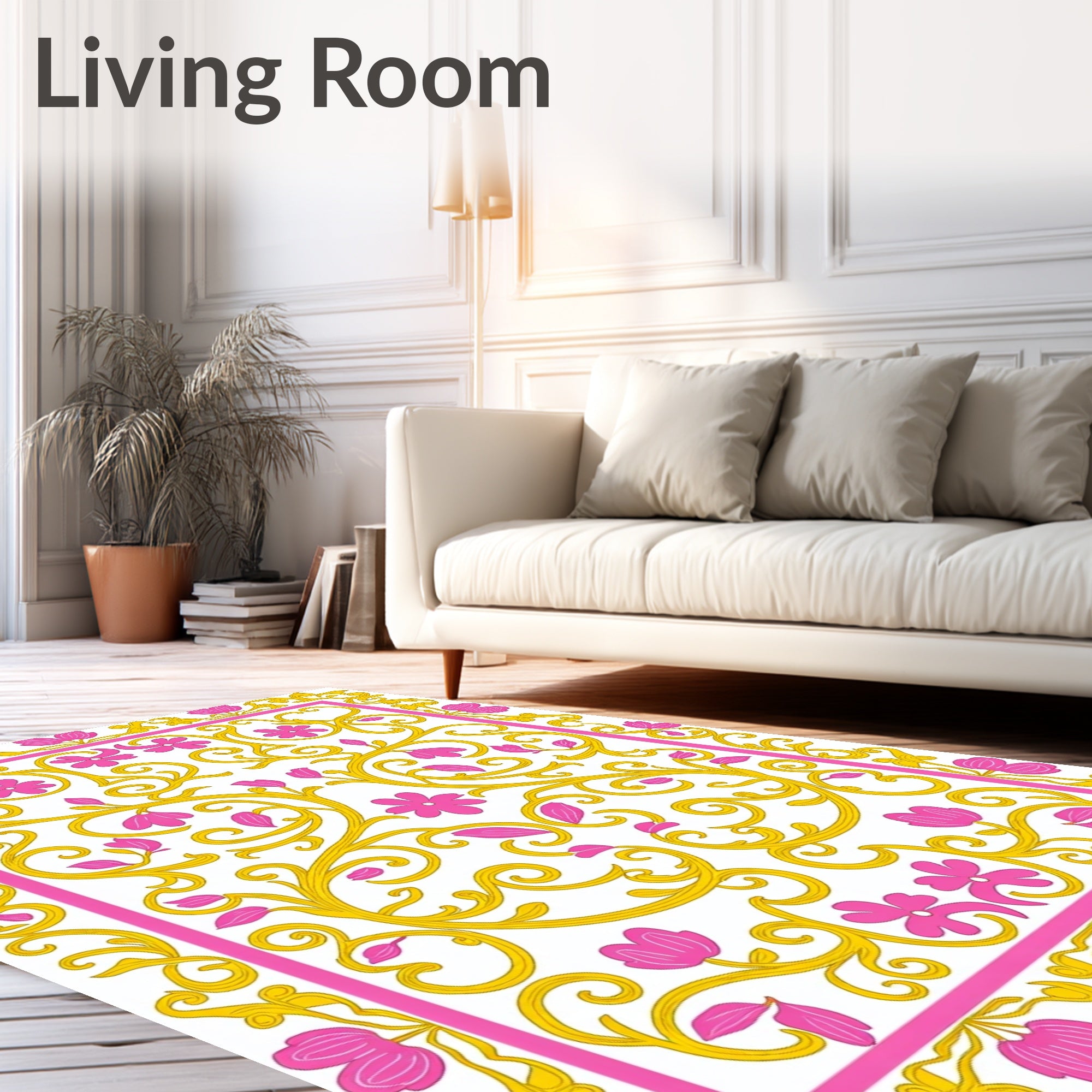 Pink Gold Floral Swirl Pattern Rug