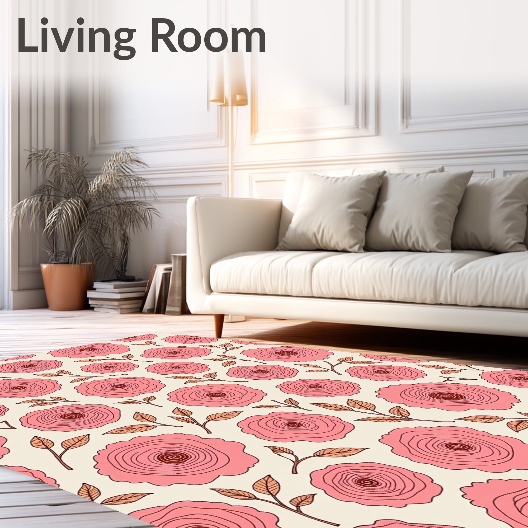 Delicate Rose Floral Pattern Rug
