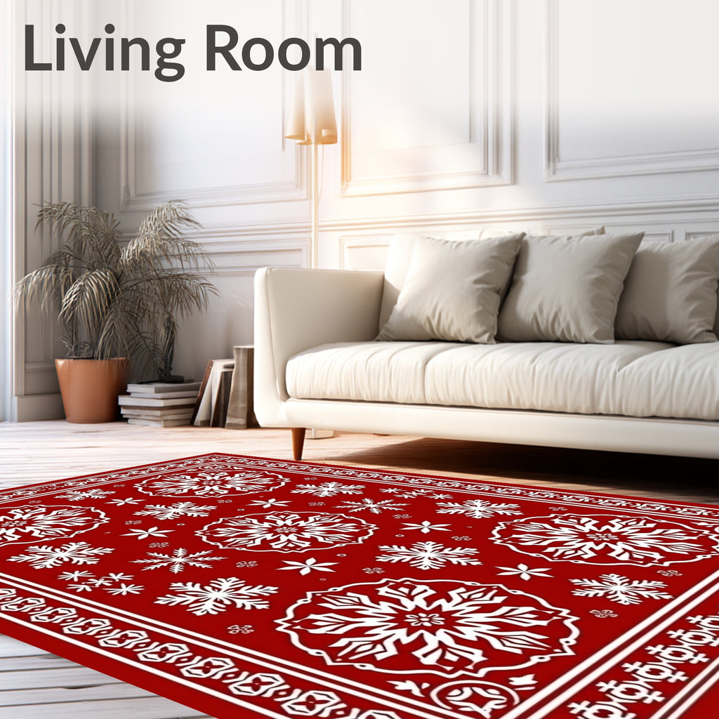 Red Snowflake Frame Pattern Rug