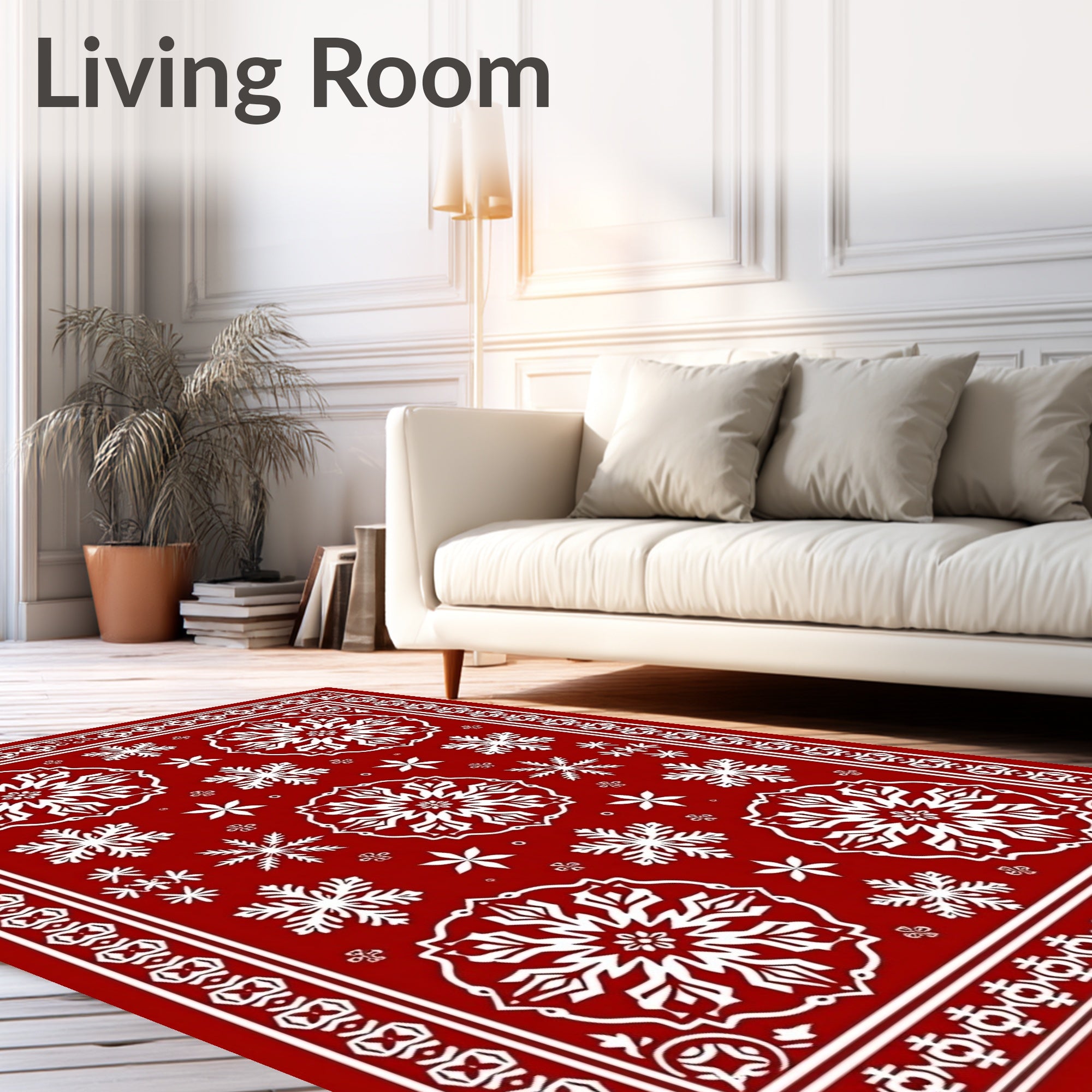 Red Snowflake Frame Pattern Rug
