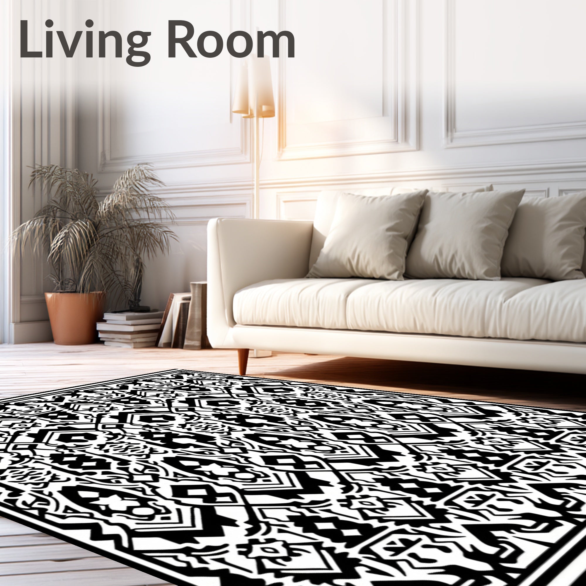 Bold Black White Tribal Pattern Rug