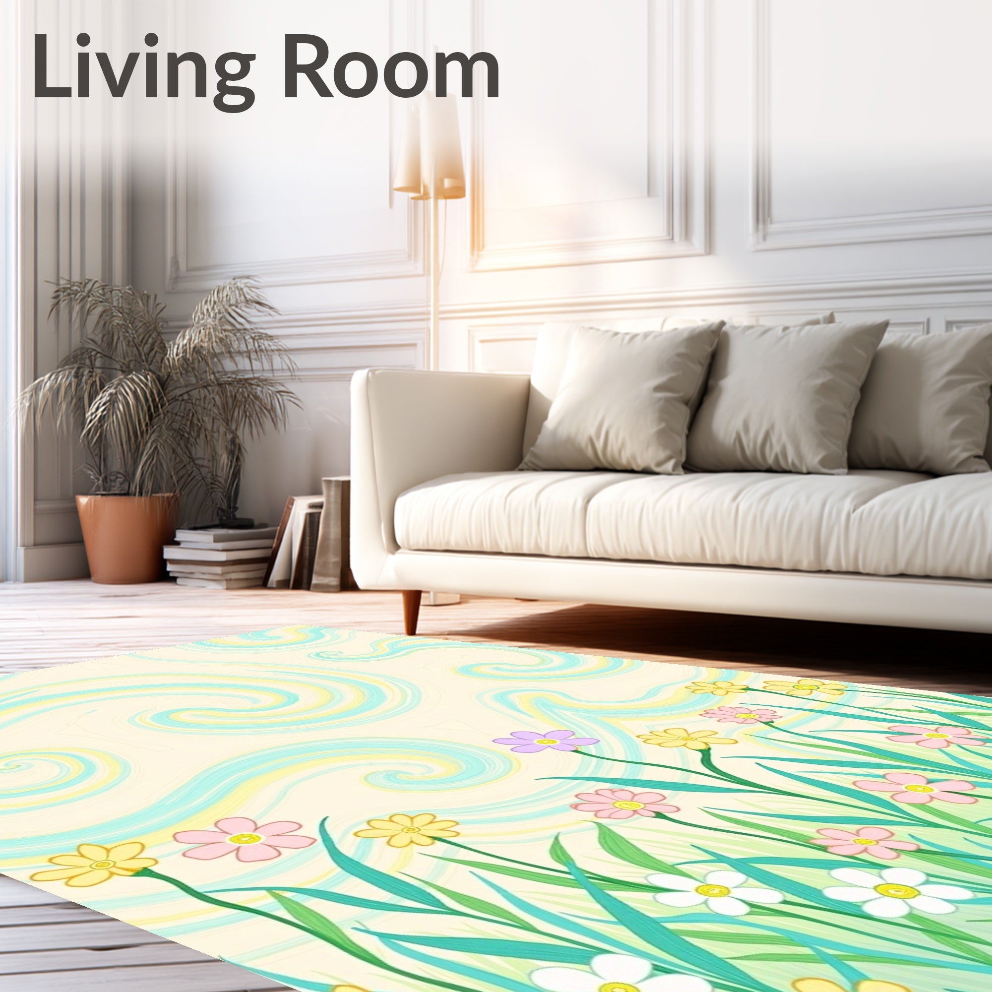 Whimsical Swirls Meadow Flowers Rug