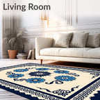 Blue Floral Medallion Cream Rug