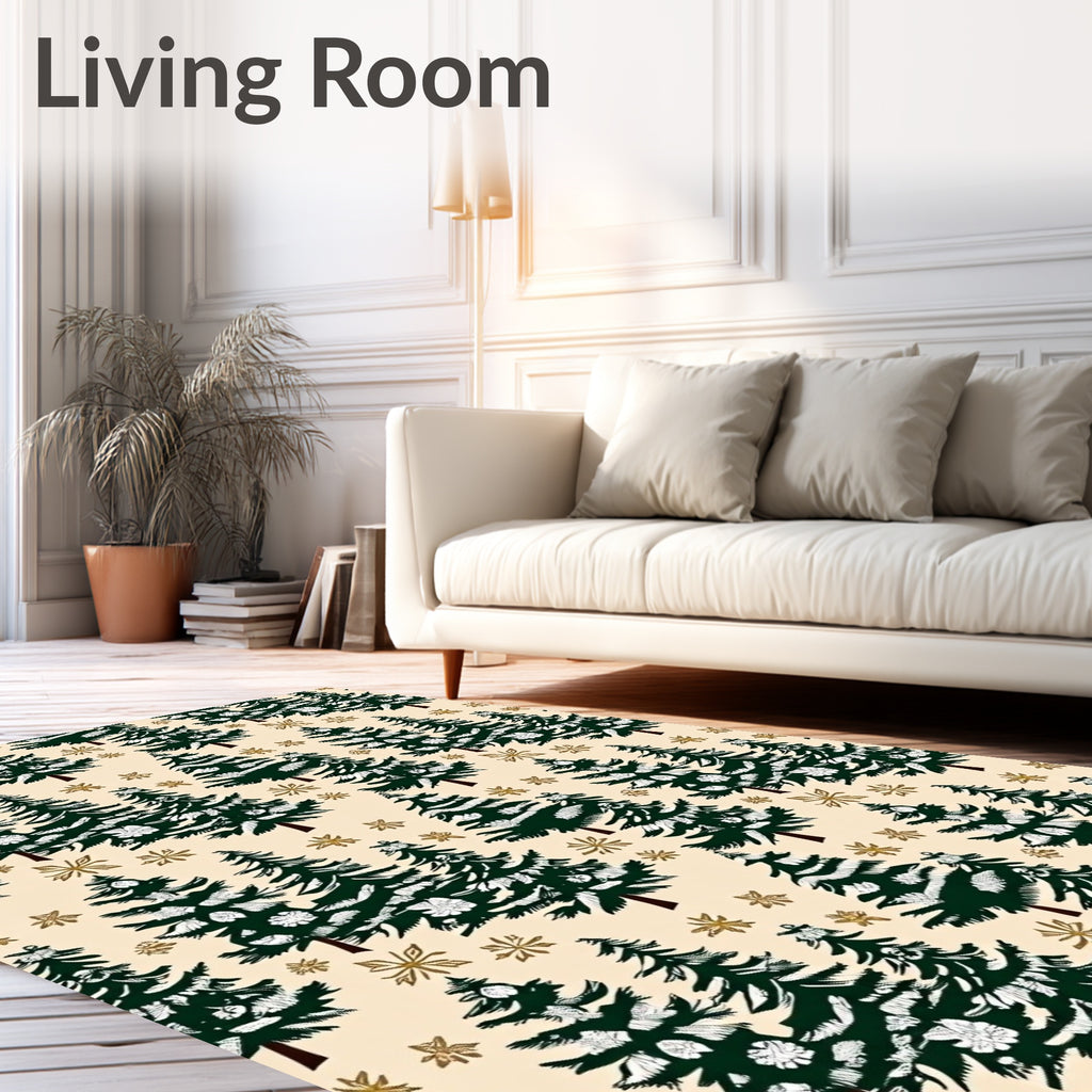 Vintage Pine Frosted Trees Pattern Rug