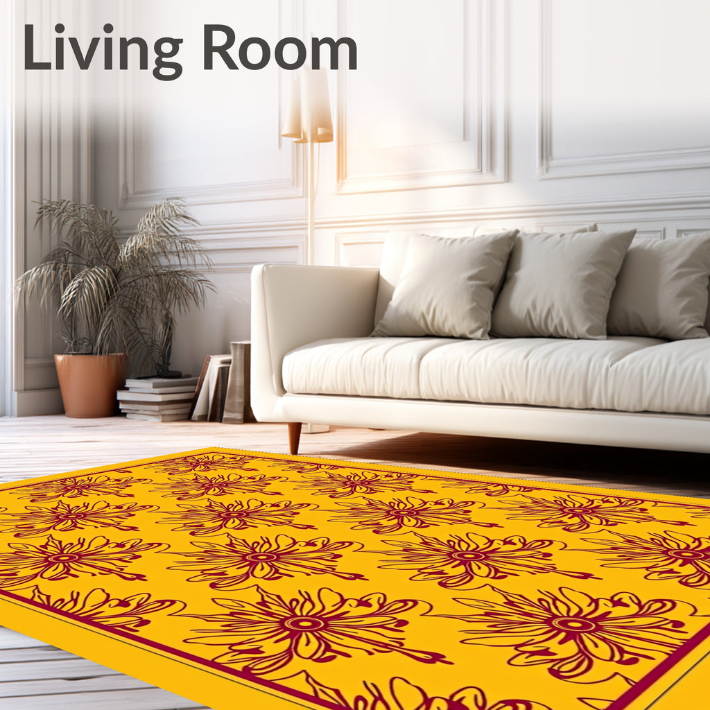 Golden Yellow Floral Motif Rug