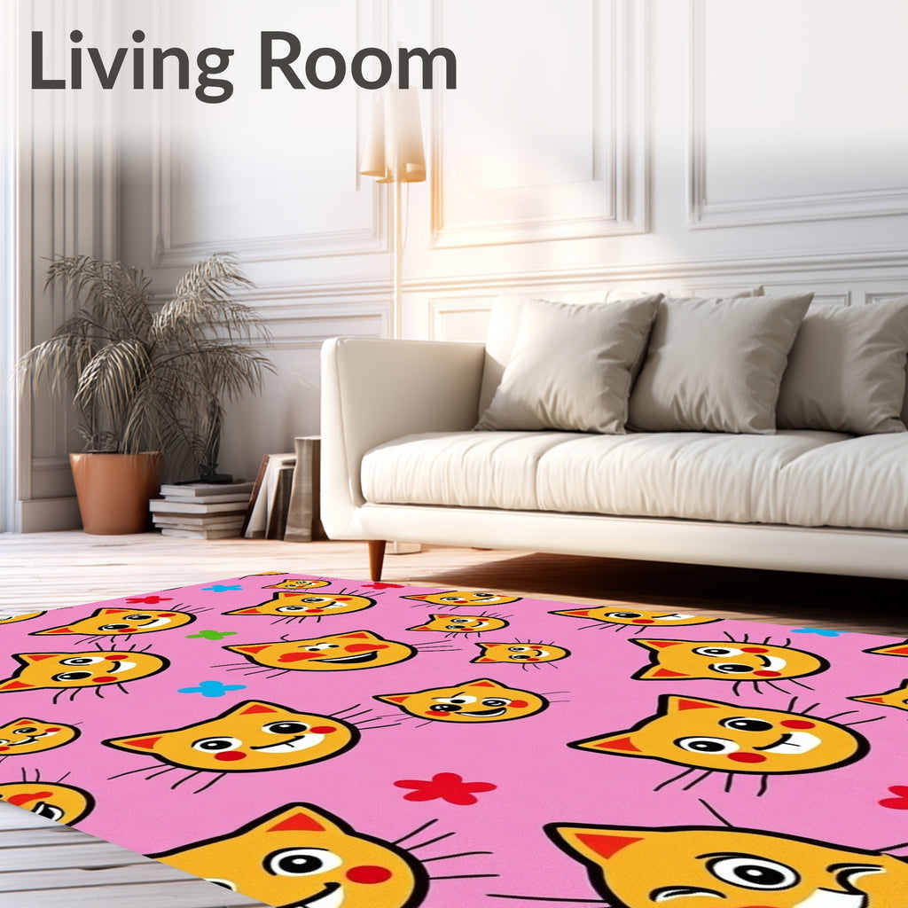Cute Orange Cat Faces Pattern Rug