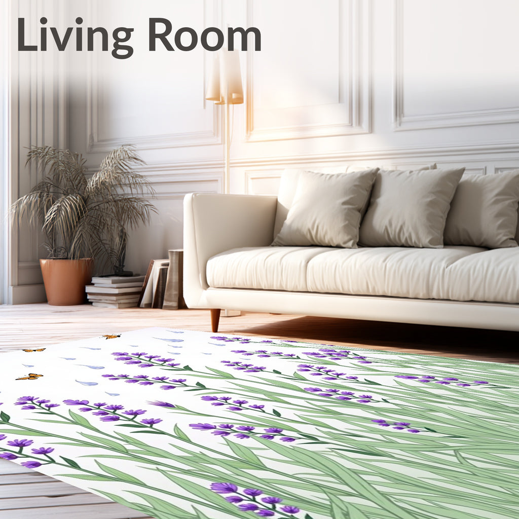 Garden Lavender Butterflies Rain Pattern Rug