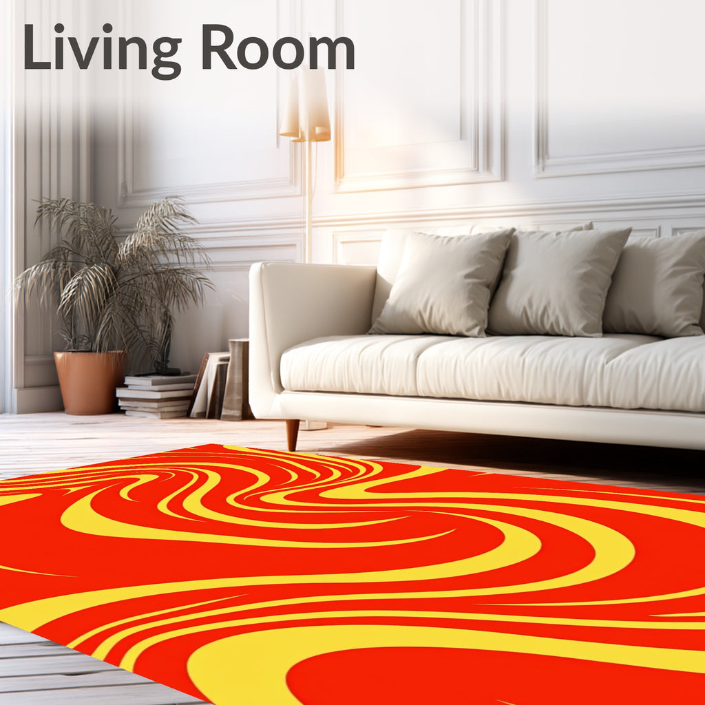 Crimson Yellow Flowing Swirls Pattern Rug