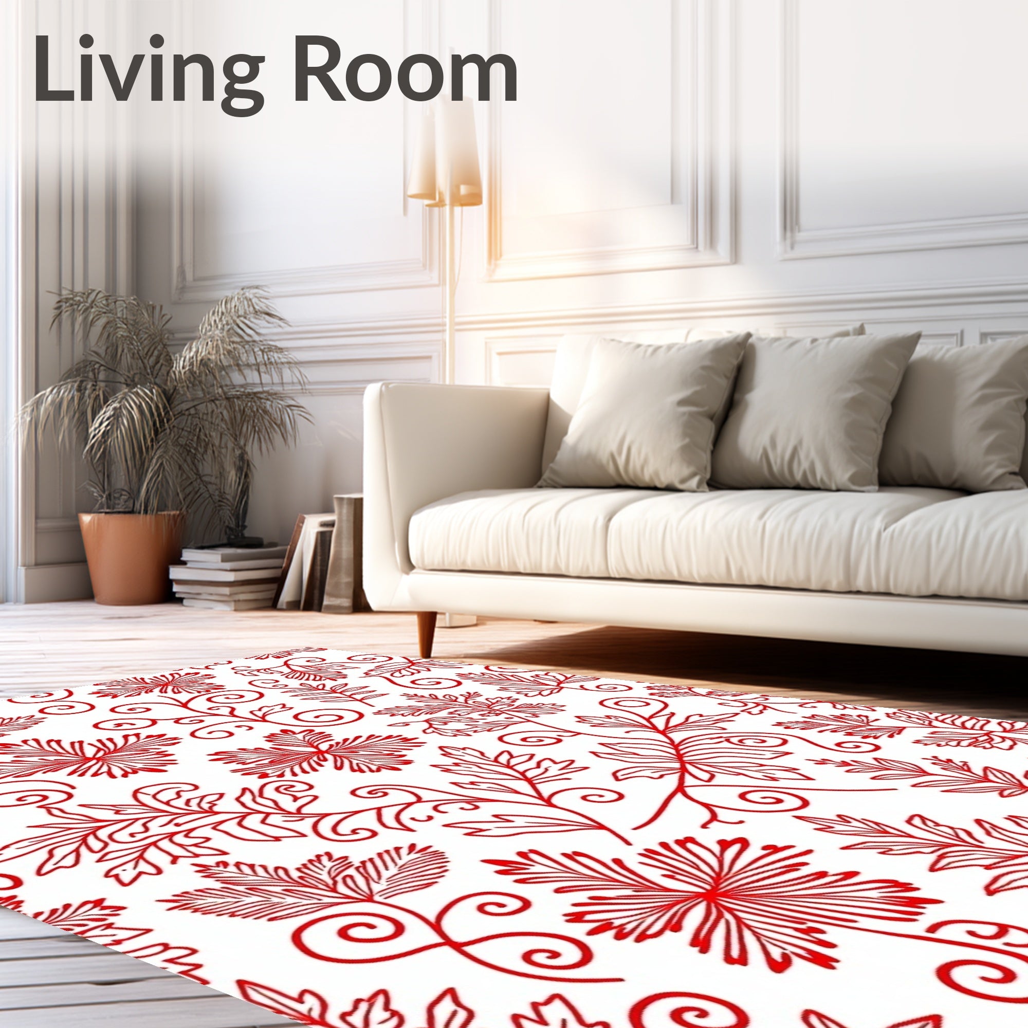 Crimson Red Floral Botanical Swirl Rug