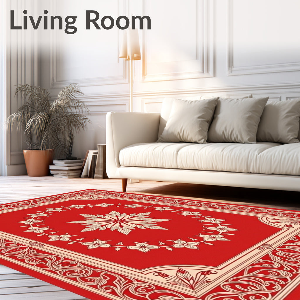 Red Floral Bordered Traditional Design Rug