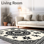 Black and Cream Ornamental Medallion Rug