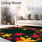 Crimson Yellow Leaf Pattern Rug