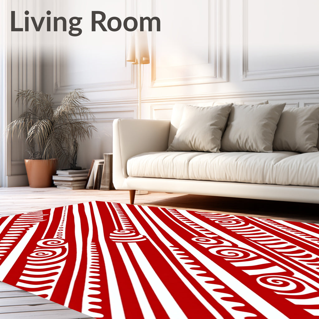 Bold Red White Diagonal Abstract Art Rug