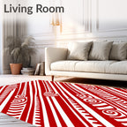 Bold Red White Diagonal Abstract Art Rug