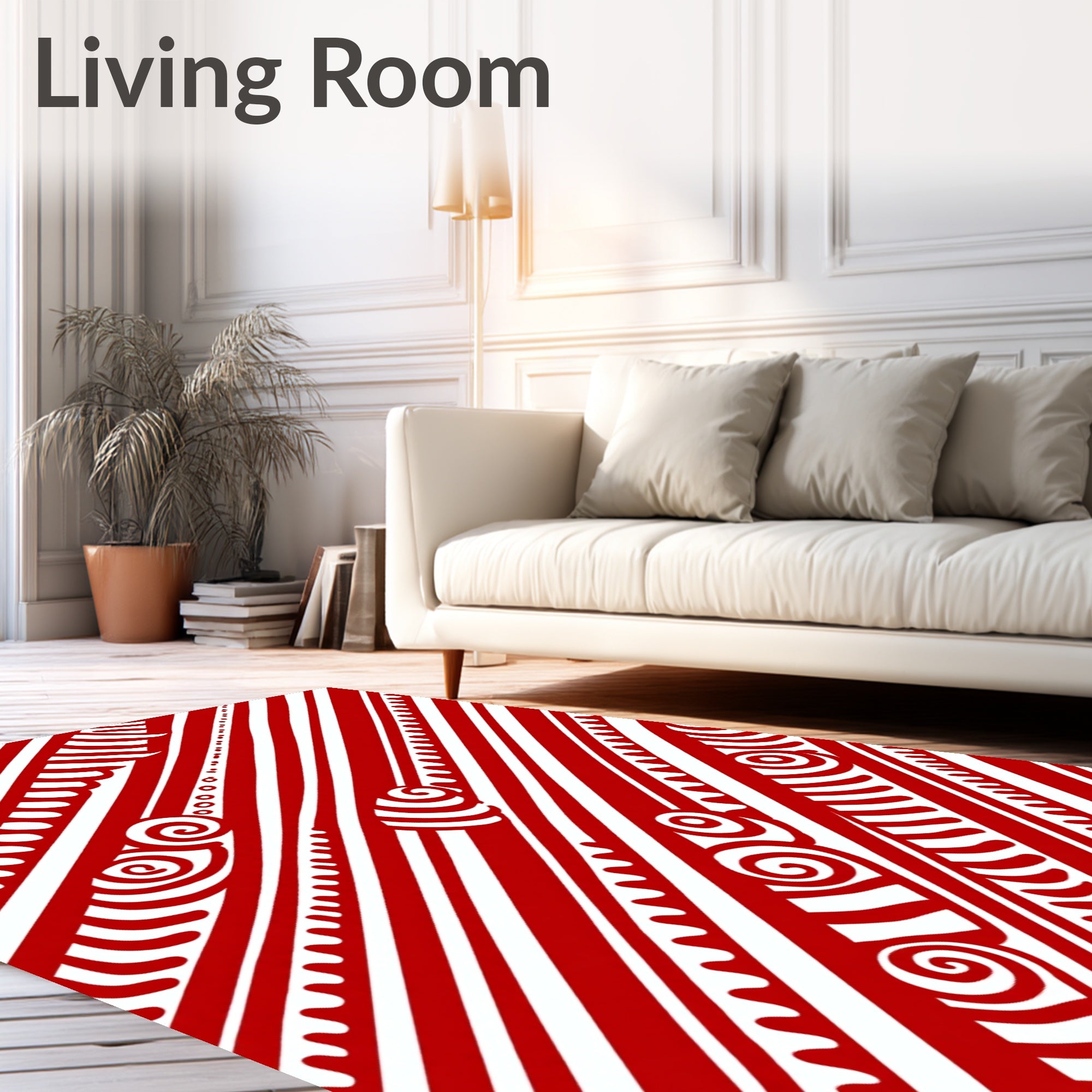 Bold Red White Diagonal Abstract Art Rug