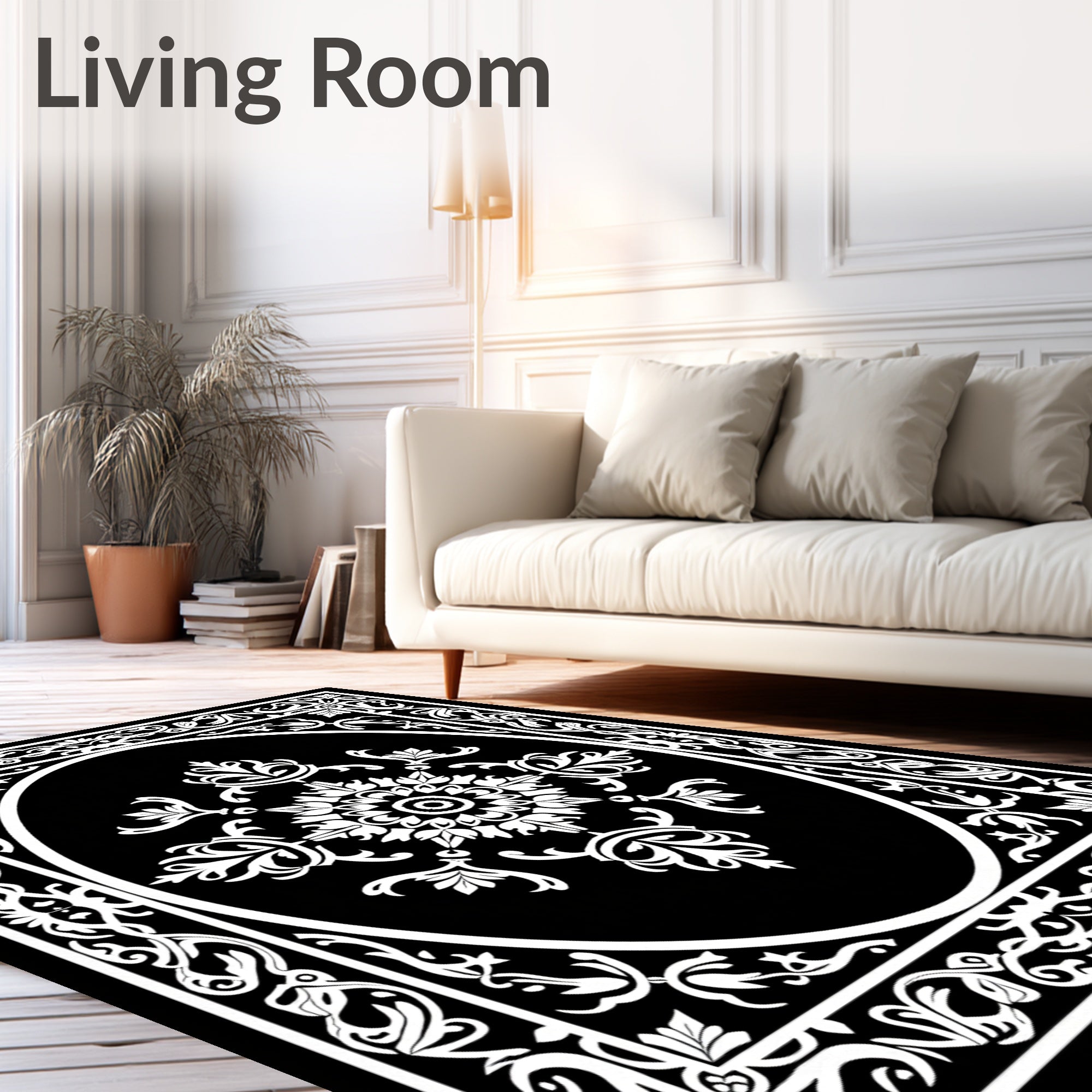 Classic Black Oval Floral Center Rug