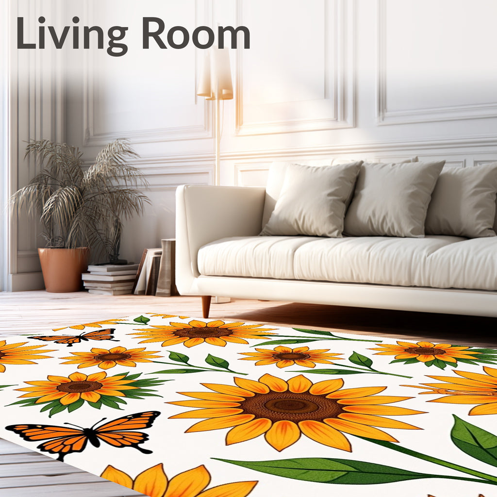 Sunflower Butterfly Nature Pattern Rug
