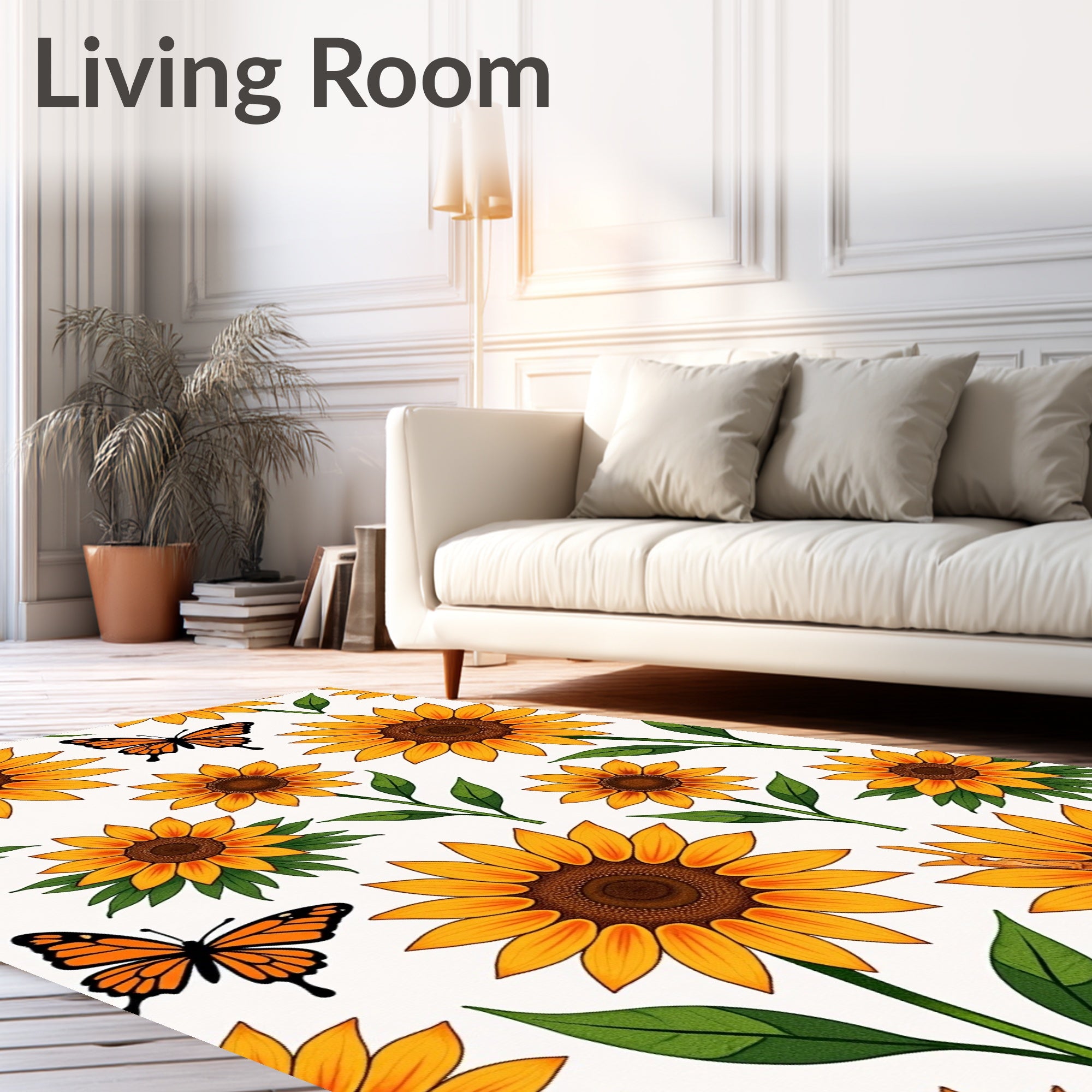 Sunflower Butterfly Nature Pattern Rug