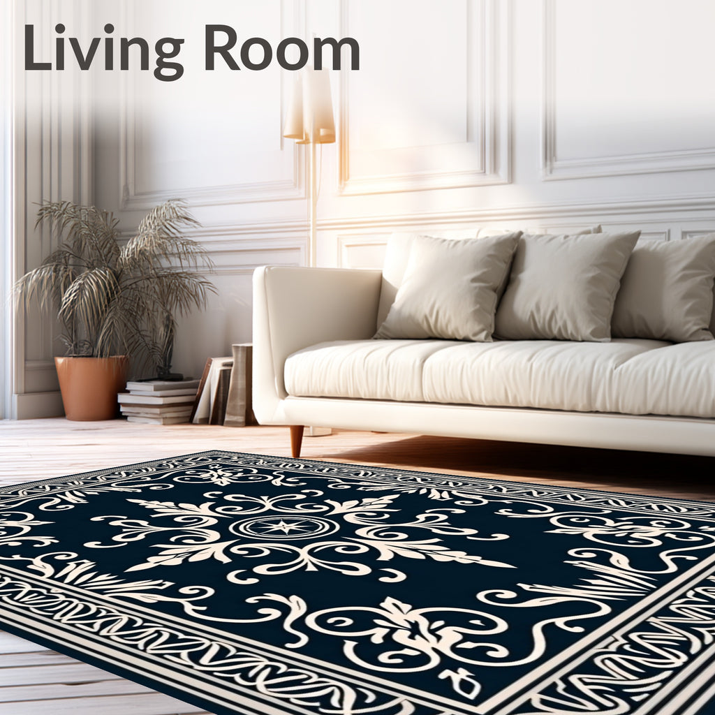 Ornate Cream Floral Scrollwork Rug
