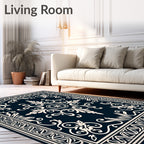 Ornate Cream Floral Scrollwork Rug
