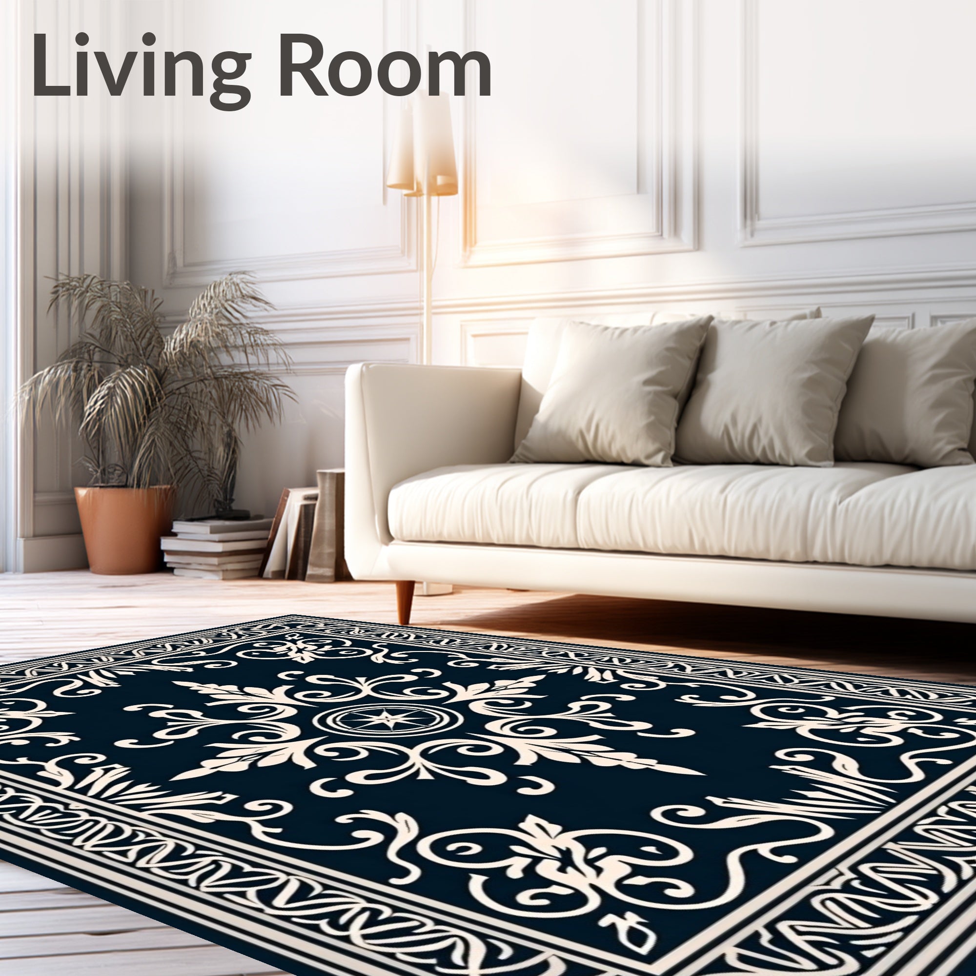 Ornate Cream Floral Scrollwork Rug