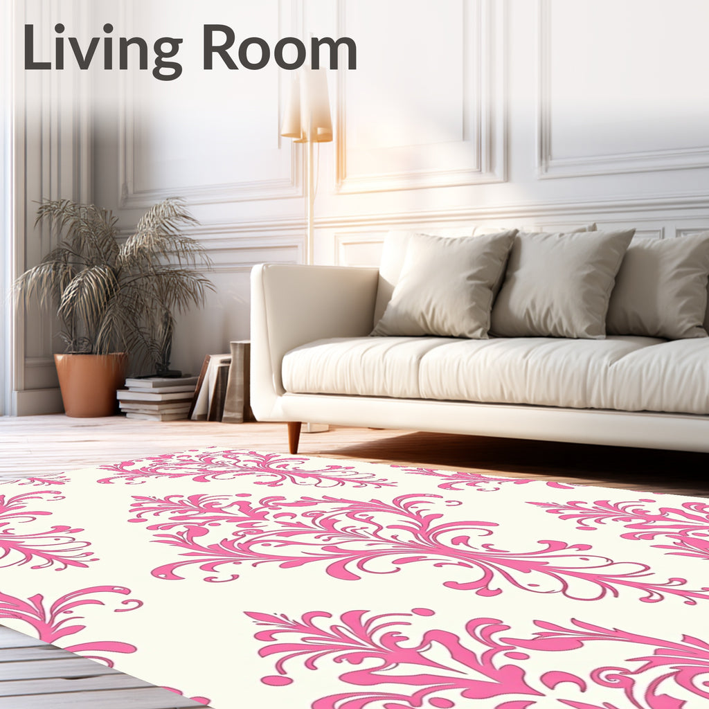 Pink Ornate Floral Damask Pattern Rug