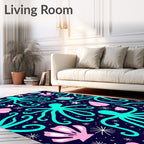 Aqua Octopus and Shell Pattern Rug