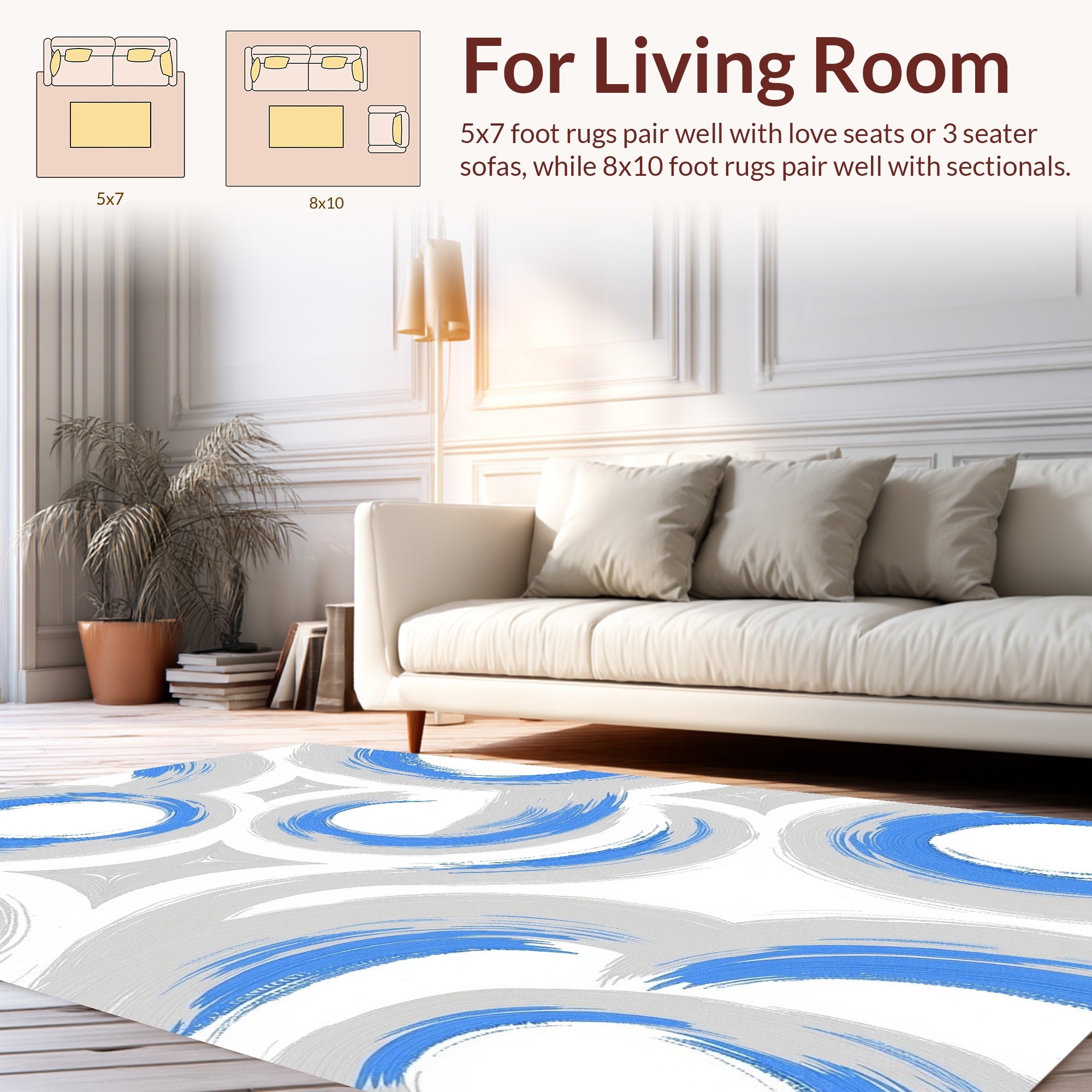 Abstract Blue Gray Swirl Rug