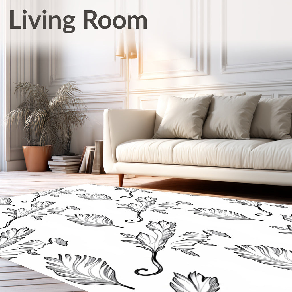 Elegant Feather Leaf Pattern Rug