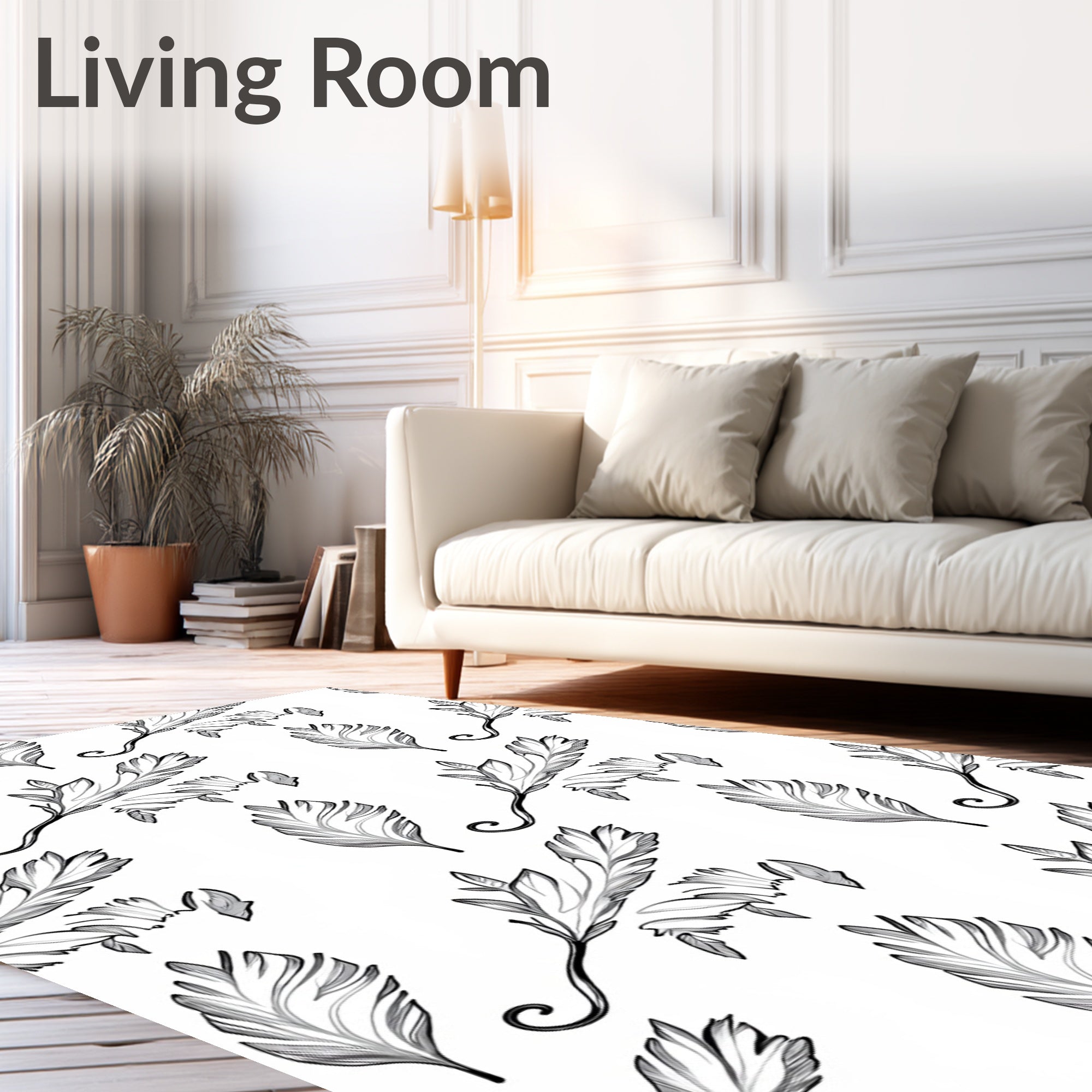 Elegant Feather Leaf Pattern Rug