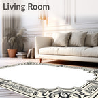 Elegant Black Floral Scrollwork Frame Rug