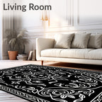 Monochromatic Ornate Floral Scroll Pattern Rug