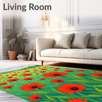 Vibrant Red Floral Field Pattern Rug