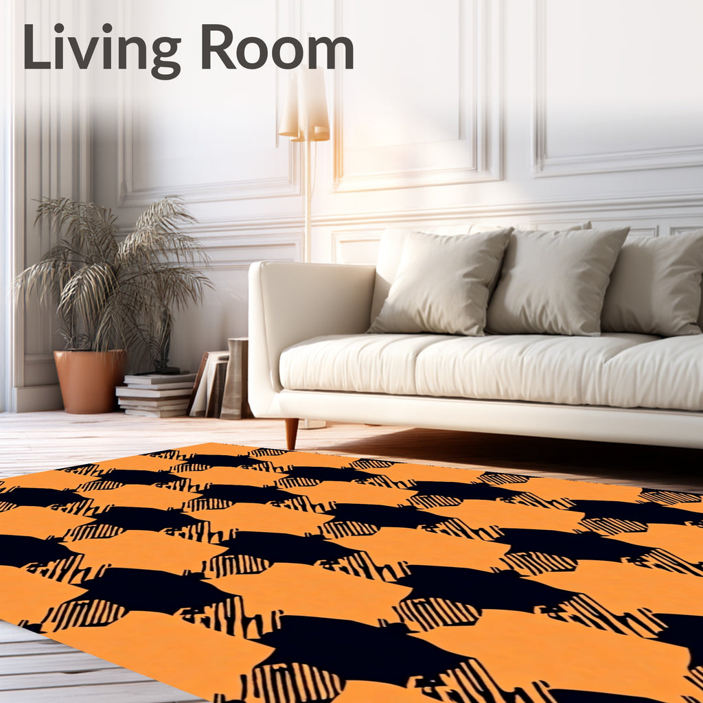 Bold Orange Black Checkered Pattern Rug