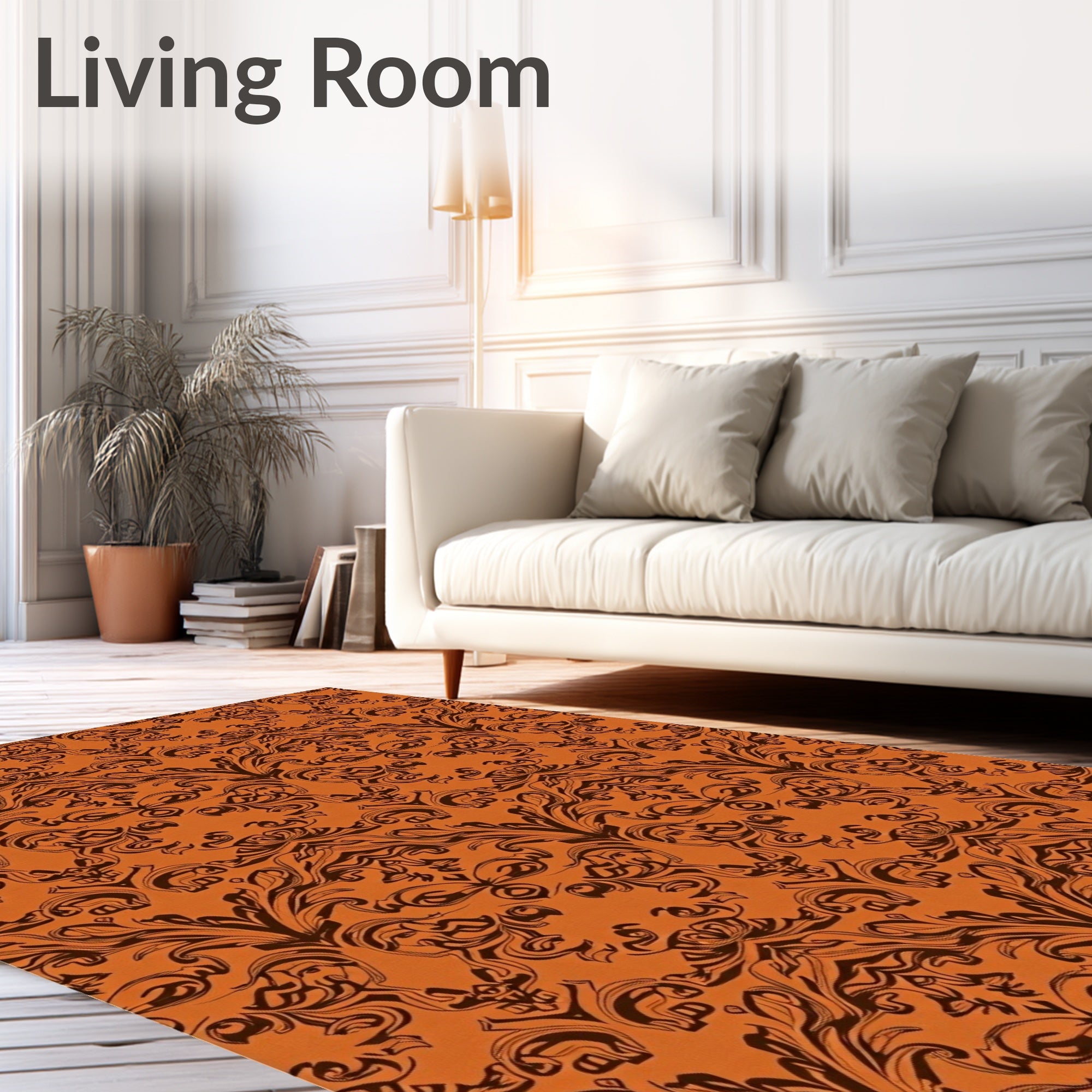 Orange Brown Baroque Scroll Work Rug