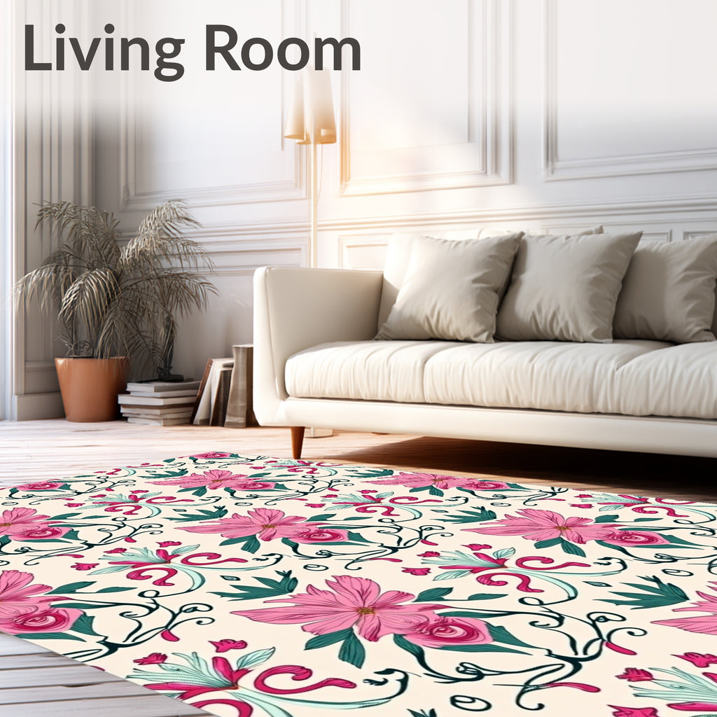 Pink Floral Baroque Pattern Rug