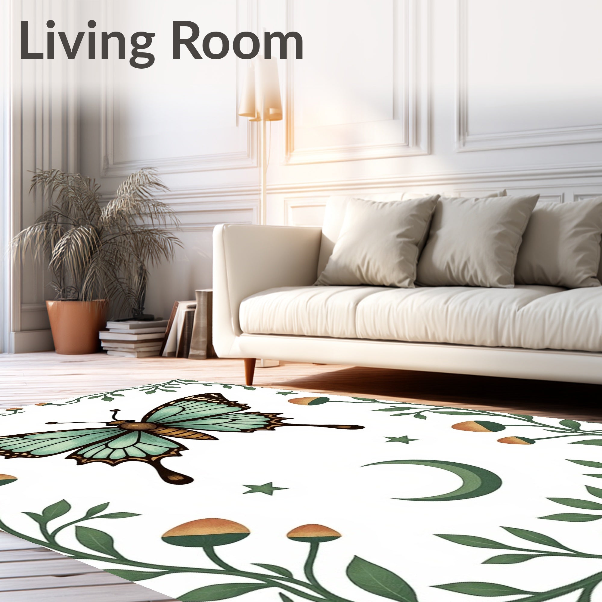 Whimsical Nature Butterfly And Moon Rug