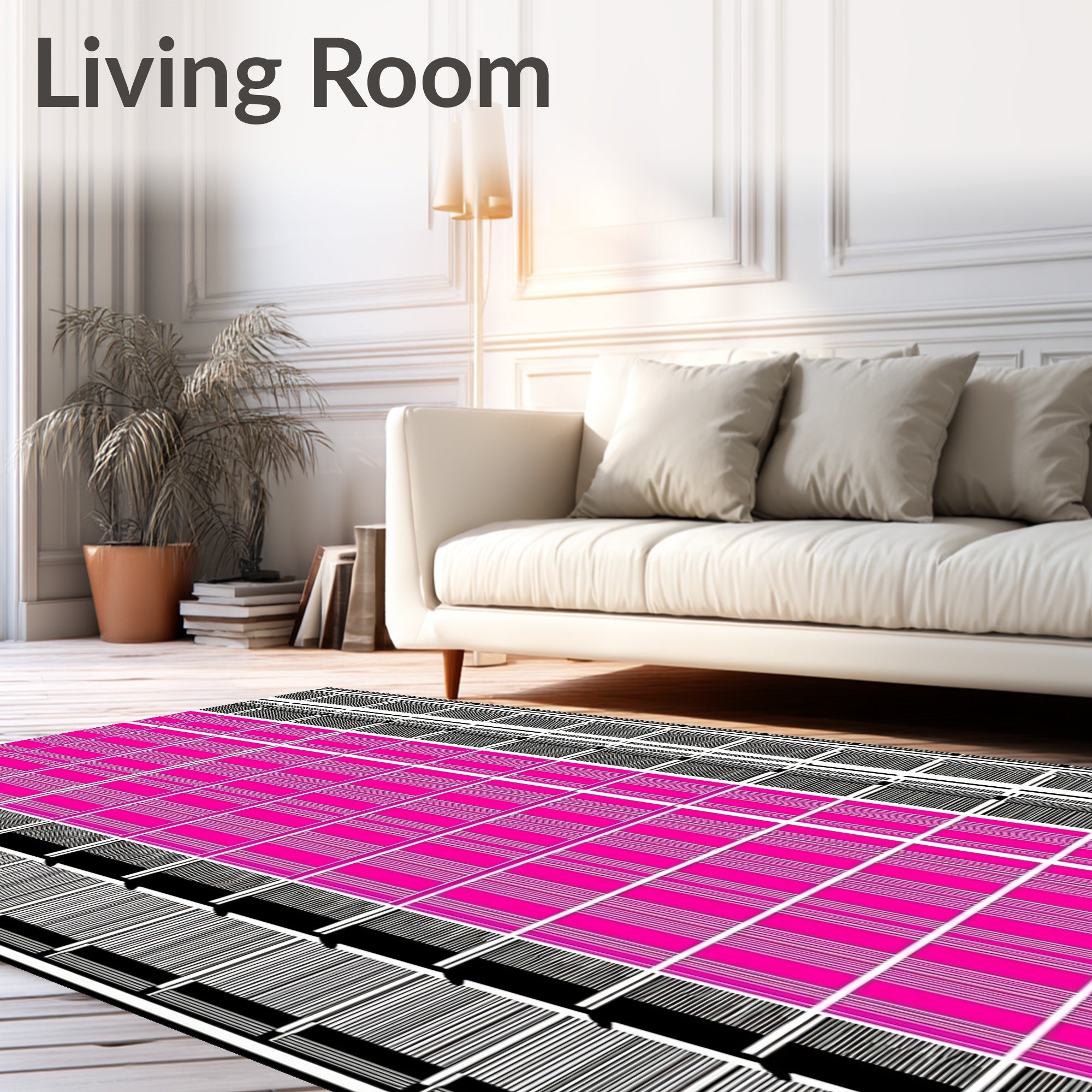 Retro Pink And Black Stripe Pattern Rug